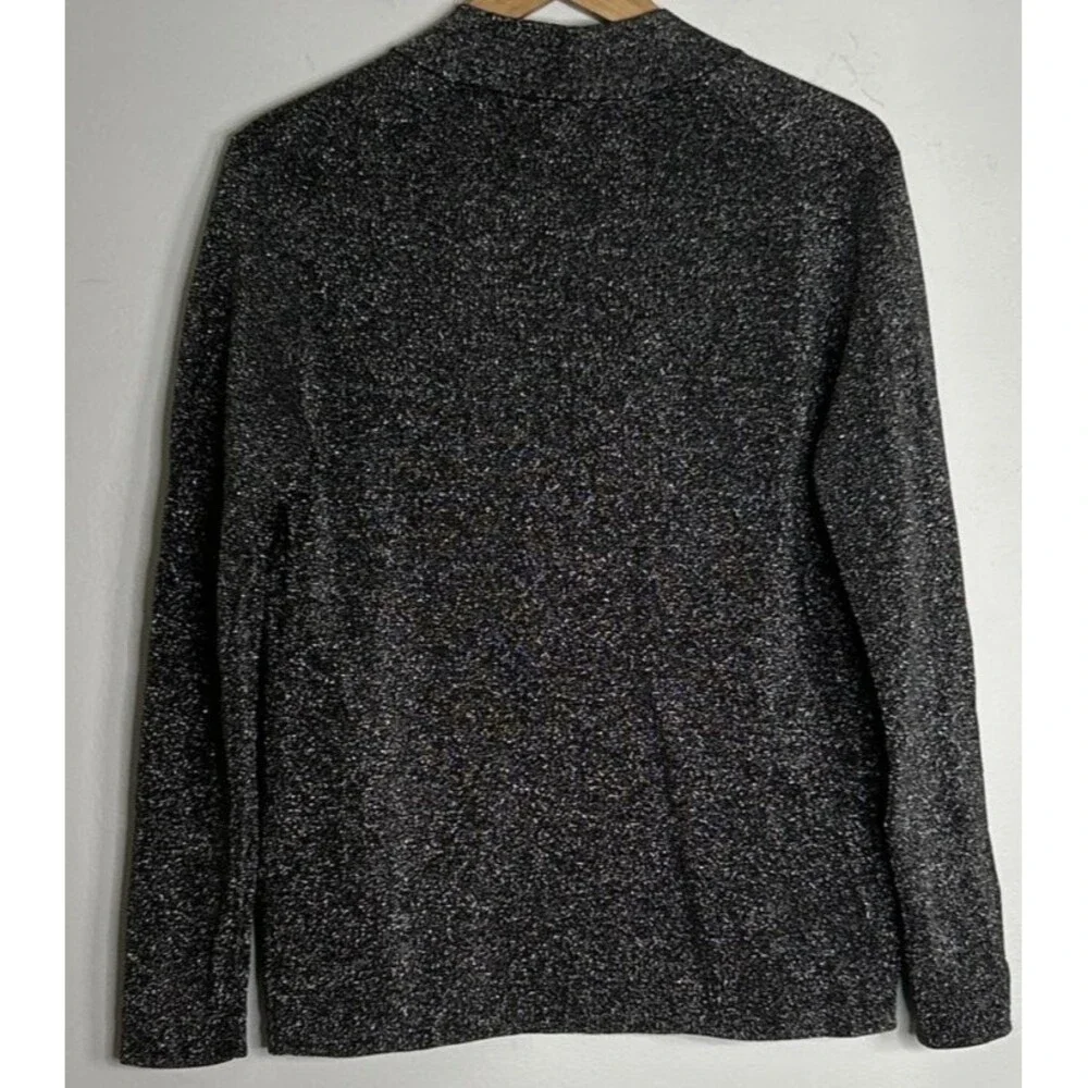 REISS cardigan Kimberley metallic Silver Black open front Medium Stretchy Comfy